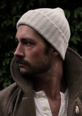 Lambswool Ribbed Beanie Hat - Oat
