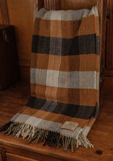 Super-soft Recycled Wool Bothy Throw - Pecan & Navy Plaid