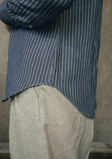 Grandad Collar Cotton Shirt - Blue Stripe