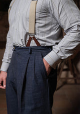 Grandad Collar Cotton Shirt - Blue Stripe