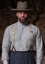 Grandad Collar Cotton Shirt - Blue Stripe