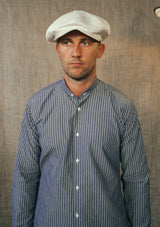 Grandad Collar Cotton Shirt - Blue Stripe