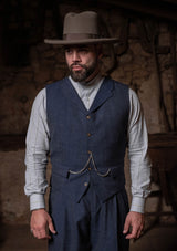 Grandad Collar Cotton Shirt - Blue Stripe