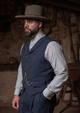 Grandad Collar Cotton Shirt - Blue Stripe