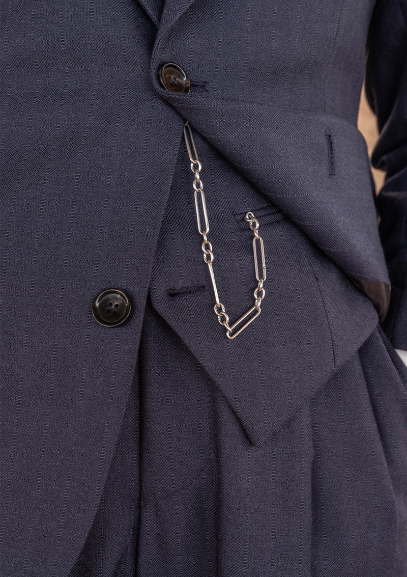 Brockman Waistcoat -  Navy Diamond Weave Wool