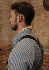 Grandad Collar Cotton Shirt - Blue & White Stripe