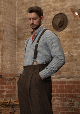 Grandad Collar Cotton Shirt - Blue & White Stripe