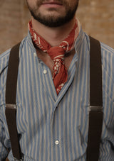 Grandad Collar Cotton Shirt - Blue & White Stripe