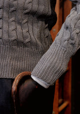 Cable Knit V-Neck Sweater - Blue Marl