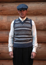 Lambert V-Neck Lambswool Fair Isle - Atlantic Blue