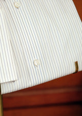 Club Collar Cotton Shirt - Blue & Black Pinstripe