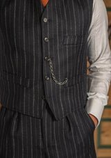 Broadway Cropped Waistcoat - Atlantic Chalk Stripe