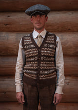 Lambert Button Down Lambswool Fair Isle - Hickory Brown