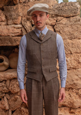 Brockman Waistcoat - Dark Brown Prince Of Wales Check