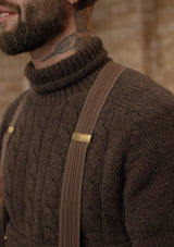 Clapperton Half Cable Knit Lambswool Sweater - Brown