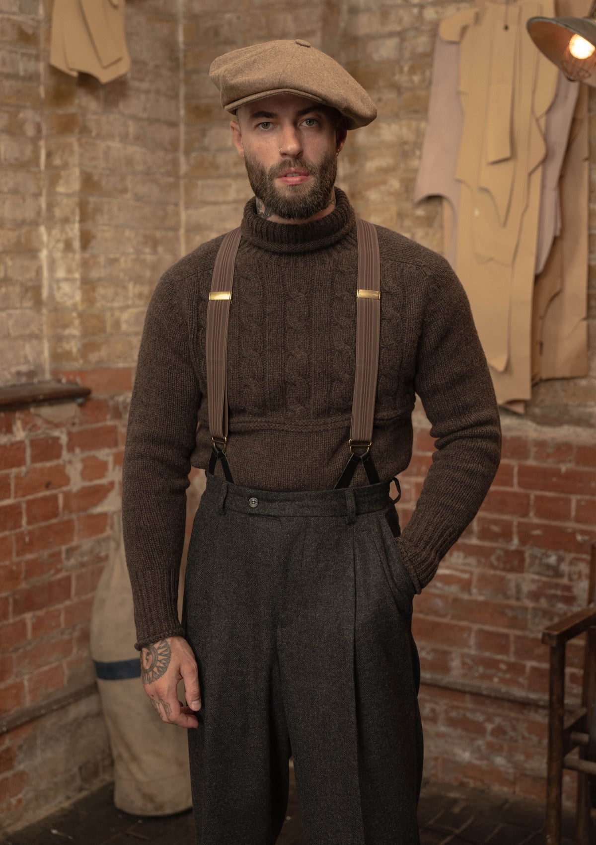 Clapperton Half Cable Knit Lambswool Sweater - Brown – Thomas