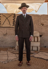 Munro Double Breasted Lightweight Jacket - Desert Sand Pinstripe