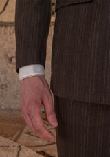 Munro Double Breasted Lightweight Jacket - Desert Sand Pinstripe