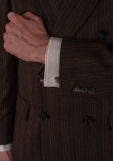 Munro Double Breasted Lightweight Jacket - Desert Sand Pinstripe