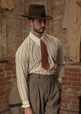 Spearpoint Japanese Cotton Shirt - Cream & Brown Pinstripe