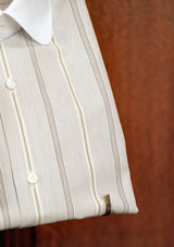 Club Collar Cotton Shirt - Clay Brown Pinstripe
