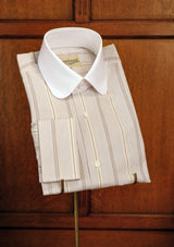 Club Collar Cotton Shirt - Clay Brown Pinstripe