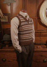 Lambert V-Neck Lambswool Fair Isle - Hickory Brown