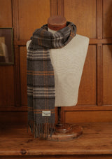 Wide Width Merino Wool Scarf - Grey & Tan Check