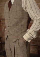 Brockman Harris Tweed Waistcoat - Light Grey & Cinnamon Check