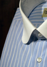 Vintage Club Collar Cotton Shirt - Blue Stripe