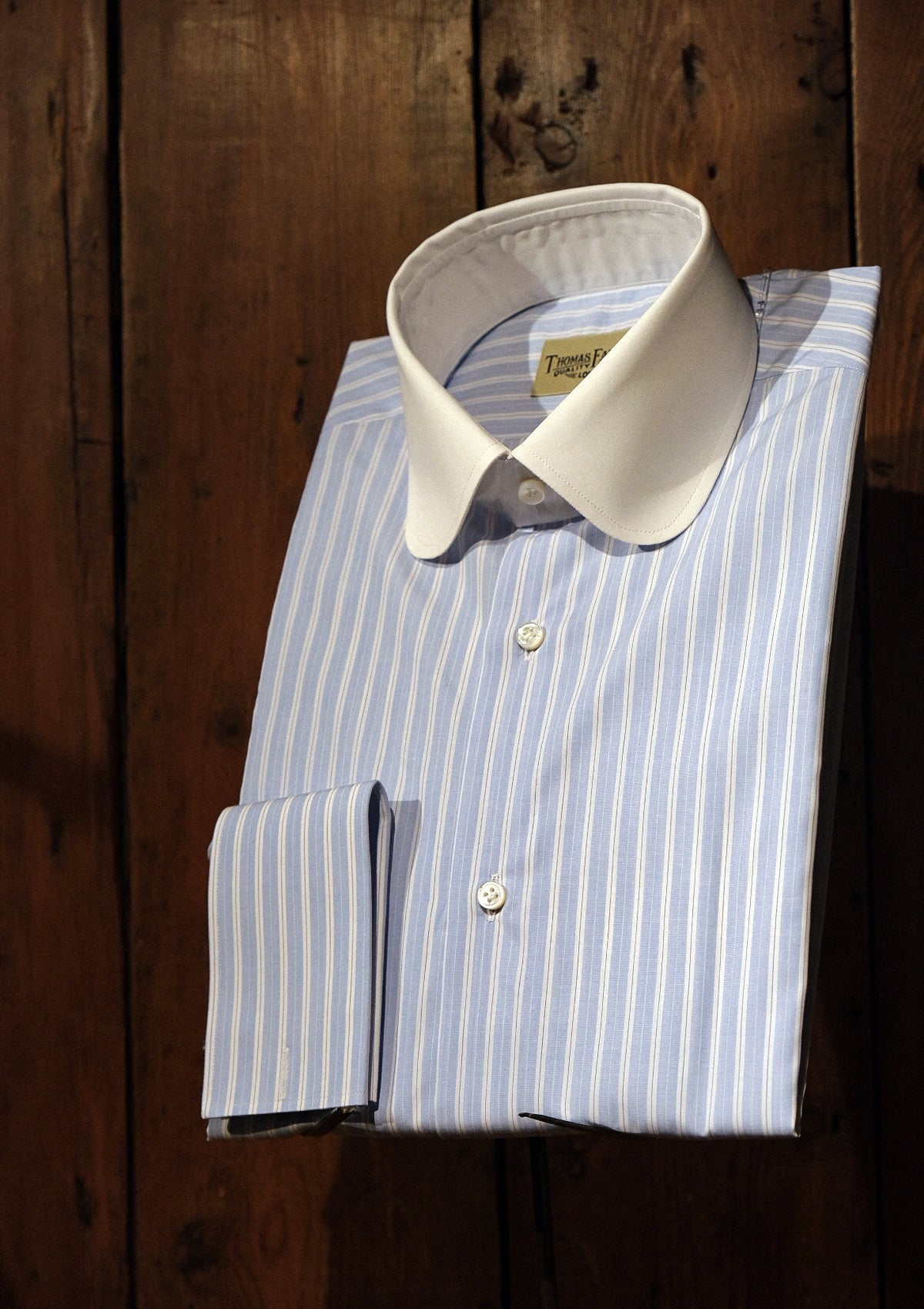 Vintage Club Collar Cotton Shirt - Blue Stripe Thomas Farthing London Vintage Club Collar Cotton Shirt - Blue Stripe Thomas Farthing London
