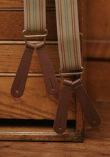 Button Braces w/ Brass Fittings - Oxford Wheat w/ Stripe