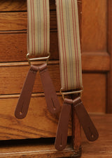 Button Braces w/ Brass Fittings - Oxford Wheat w/ Stripe