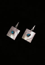Native American Sterling Silver & Turquoise Square Cufflinks