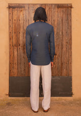 Lightweight Half Button Long Sleeve Shirt - Denim