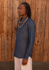 Lightweight Half Button Long Sleeve Shirt - Denim