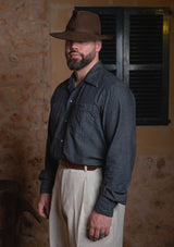 Lightweight Charcoal Denim Western Shirt w/ Mother of Pearl Buttons