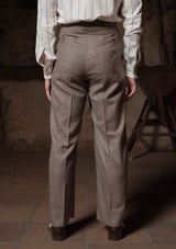 Emile Merino Wool Clark Trouser (Without Belt Loops) - Dark Brown Prince of Wales