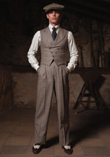 Emile Merino Wool Double Breasted Waistcoat - Dark Brown Prince of Wales