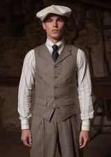 Emile Merino Wool Single Breasted Waistcoat - Dark Brown Prince of Wales