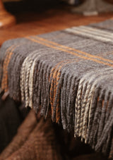 Double Width Merino Wool Scarf - Grey & Tan Check