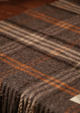 Double Width Merino Wool Scarf - Grey & Tan Check