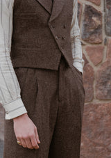 Emile Merino Wool Clark Trouser (Without Belt Loops) - Brown Micro Houndstooth