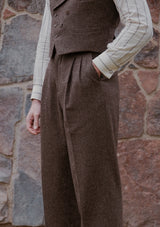 Emile Merino Wool Clark Trouser (Without Belt Loops) - Brown Micro Houndstooth