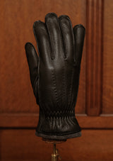 Cashmere Lined Deerskin Leather Gloves - Black