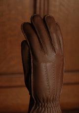 Cashmere Lined Deerskin Leather Gloves - Dark Brown