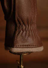 Cashmere Lined Deerskin Leather Gloves - Dark Brown