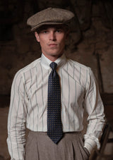 Club Collar Japanese Cotton Shirt - Wide Green Pinstripe