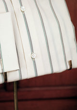 Club Collar Japanese Cotton Shirt - Wide Green Pinstripe