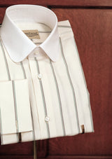 Club Collar Japanese Cotton Shirt - Wide Green Pinstripe